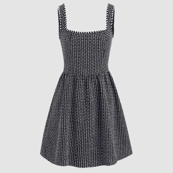 Cider Tweed U-Neckline Solid Mini Tweed Dress in Carbon Size Large NEW - Picture 1 of 15